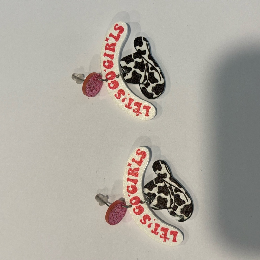 Cow Print Earrings with Let's Go Girls Design